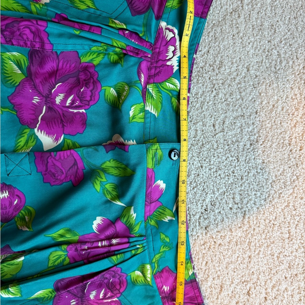 Betsey Johnson Runway Teal Silk Harem Pants with Magenta Floral Print - Picture 2 of 5